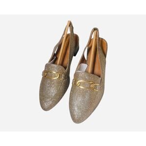 White Mountain Boreal Slingback Mule Gold Glitter Fabric Chain Size 7M